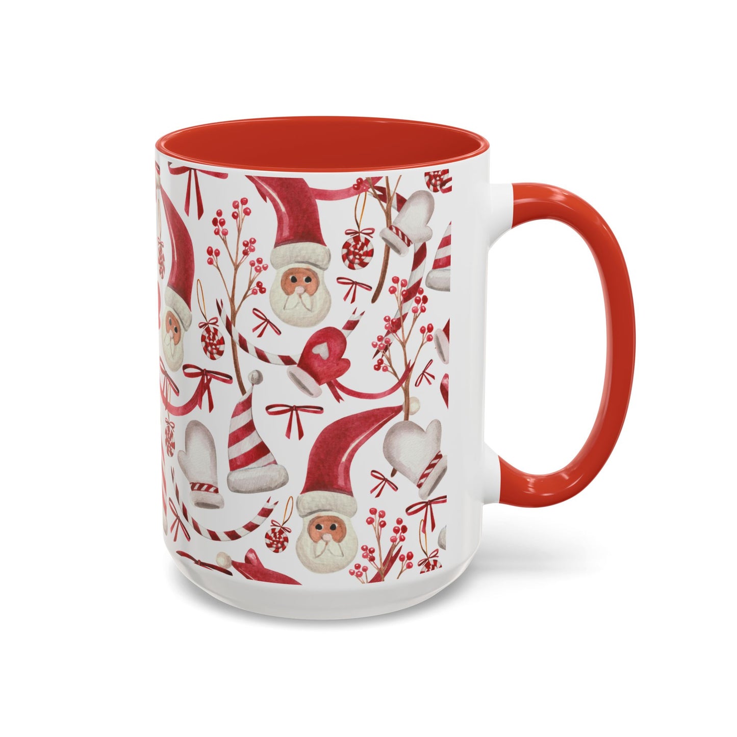Santa Print Coffee Mug, Holiday Gift Red Interior Whimsical Christmas Cup, Festive Tea Mug, Xmas Ceramic Drinkware, Funny Beverage Gift