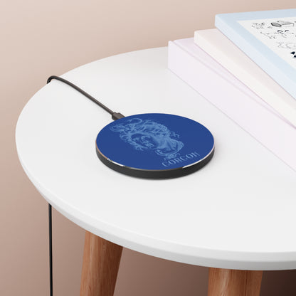 Gorgon Wireless Charger Blue - Aesthetic Fast Charging Pad, Unique Desk Decor, Gifts for Her, Medusa Design, Home Office Accessory