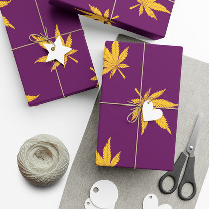 Whimsical Gift Wrap Papers, Eco-Friendly Wrapping, Birthday Gifts, Holiday Decor, Cannabis Theme, Purple & Gold Leaf Design