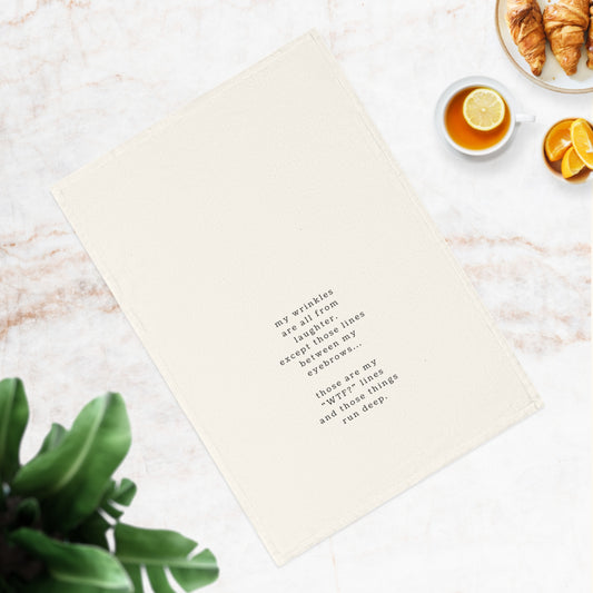 My Wrinkles - Whimsical Laughter Cotton Tea Towel, Funny Kitchen Decor, Gift for Friends, Hostess Gift, Kitchen Humor Towel
