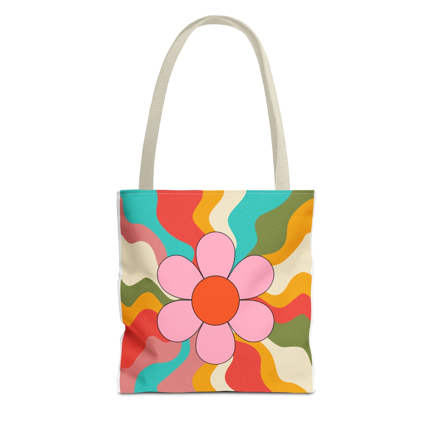 Retro Flower Pattern Tote Bag, Boho Chic Bag, Eco-Friendly Shopping Tote, Fun Beach Bag, Colorful Everyday Carryall