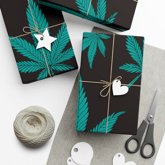 Stylish Cannabis Gift Wrap Papers, Perfect for Birthdays, Holidays, Eco-Friendly Wrapping, Stoner Gift Ideas, Unique Wrap - Black & Green