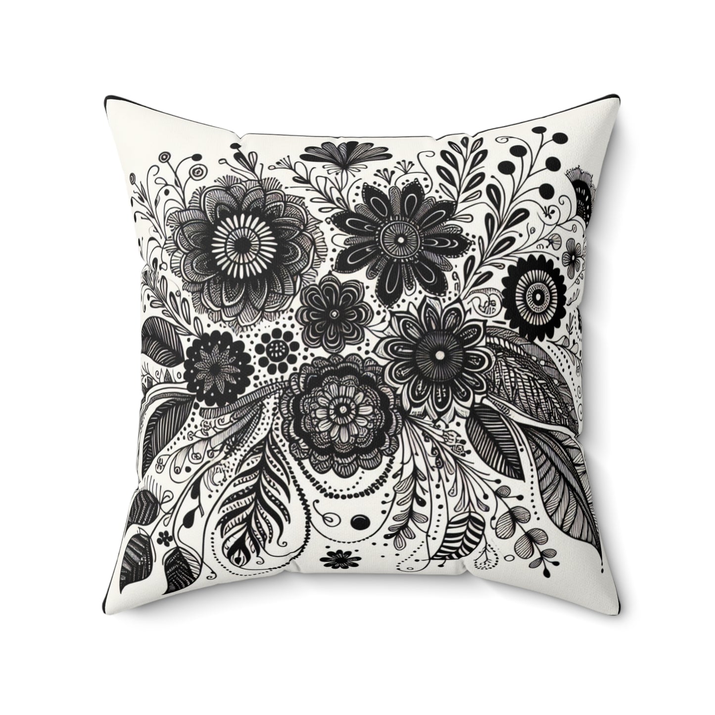 Boho Floral Throw Pillow, Unique Home Decor, Soft Cushion for Living Room, Gifts for Her, Black and White Design