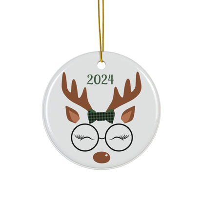2024 Nerdy Girl Reindeer Ceramic Ornament, Cute Holiday Decoration, Christmas Tree Decor, Personalized Gift, Unique Keepsake
