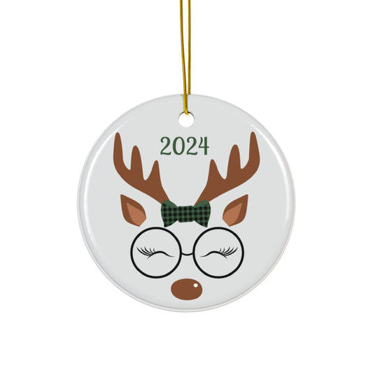 2024 Nerdy Girl Reindeer Ceramic Ornament, Cute Holiday Decoration, Christmas Tree Decor, Personalized Gift, Unique Keepsake