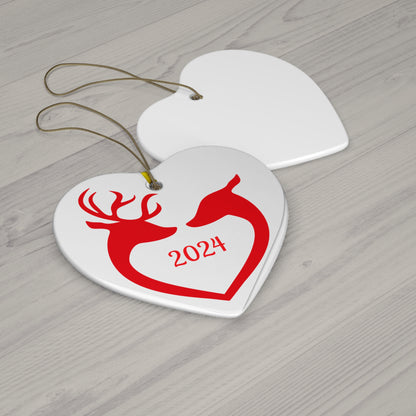 Heart Couples Personalized Ceramic Holiday Ornament, Heartwarming Decor for Christmas, Pet Lovers, Family Gifts, 2024 Yearly Keepsake