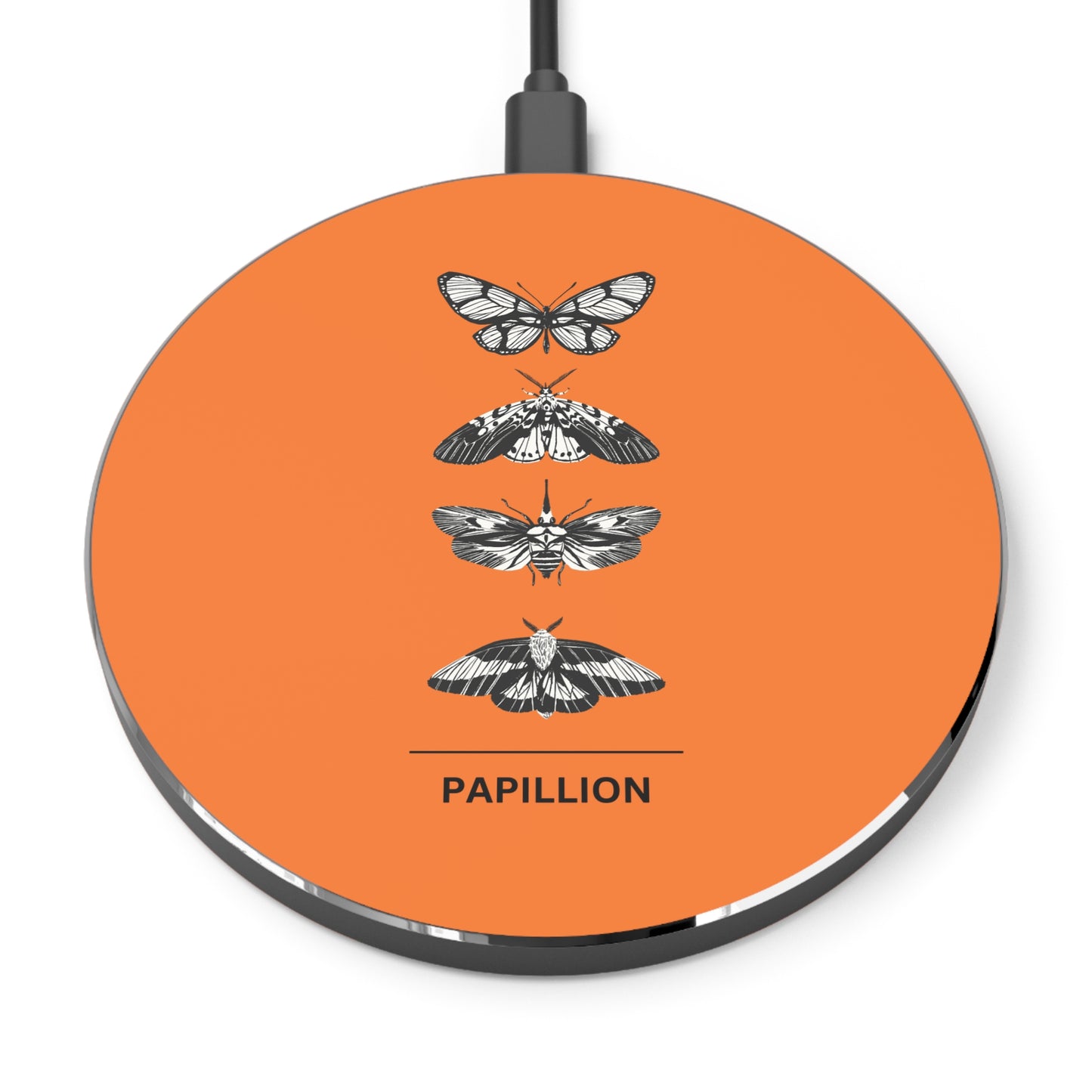 Artistic Wireless Charger Orange - Moth Design, Fast Charge Pad, Unique Home Decor, Gift for Nature Lovers, Eco-FriendlyTech