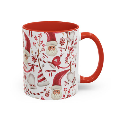 Santa Print Coffee Mug, Holiday Gift Red Interior Whimsical Christmas Cup, Festive Tea Mug, Xmas Ceramic Drinkware, Funny Beverage Gift