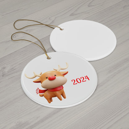 Cute Reindeer Ceramic Ornament 2024, Holiday Decor, Christmas Gift, Tree Decoration, Festive Keepsake