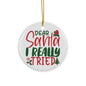 Ceramic Ornament - "Dear Santa, I Really Tried" - Holiday Decor, Personalized Gift, Christmas Tree Decoration, Cute Keepsake, Festive