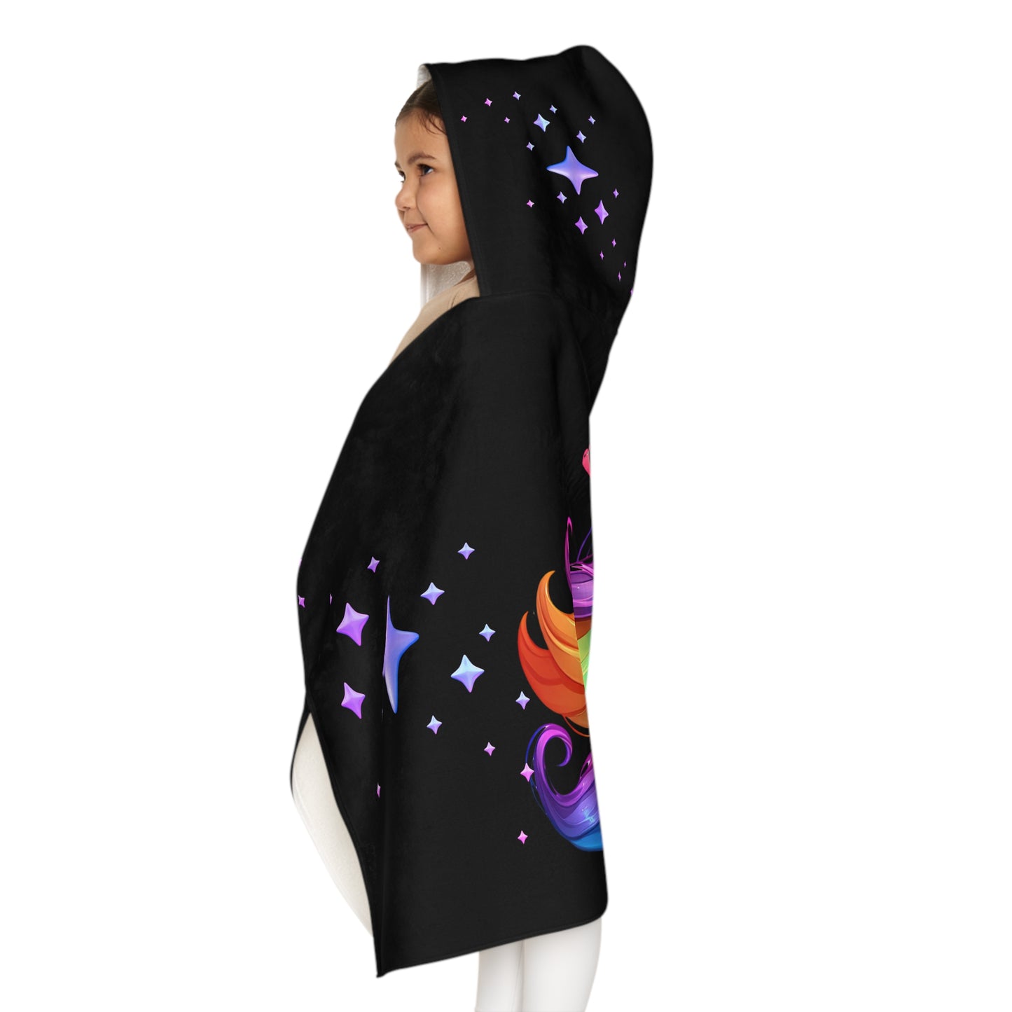 Unicorn Youth Hooded Towel, Cute Bath Towel, Kids Swim Towel, Rainbow Gifts, Toddler Waterwear, Cute Animal Towel - Black