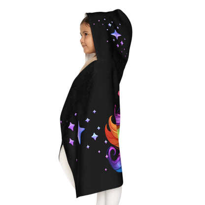 Unicorn Youth Hooded Towel, Cute Bath Towel, Kids Swim Towel, Rainbow Gifts, Toddler Waterwear, Cute Animal Towel - Black