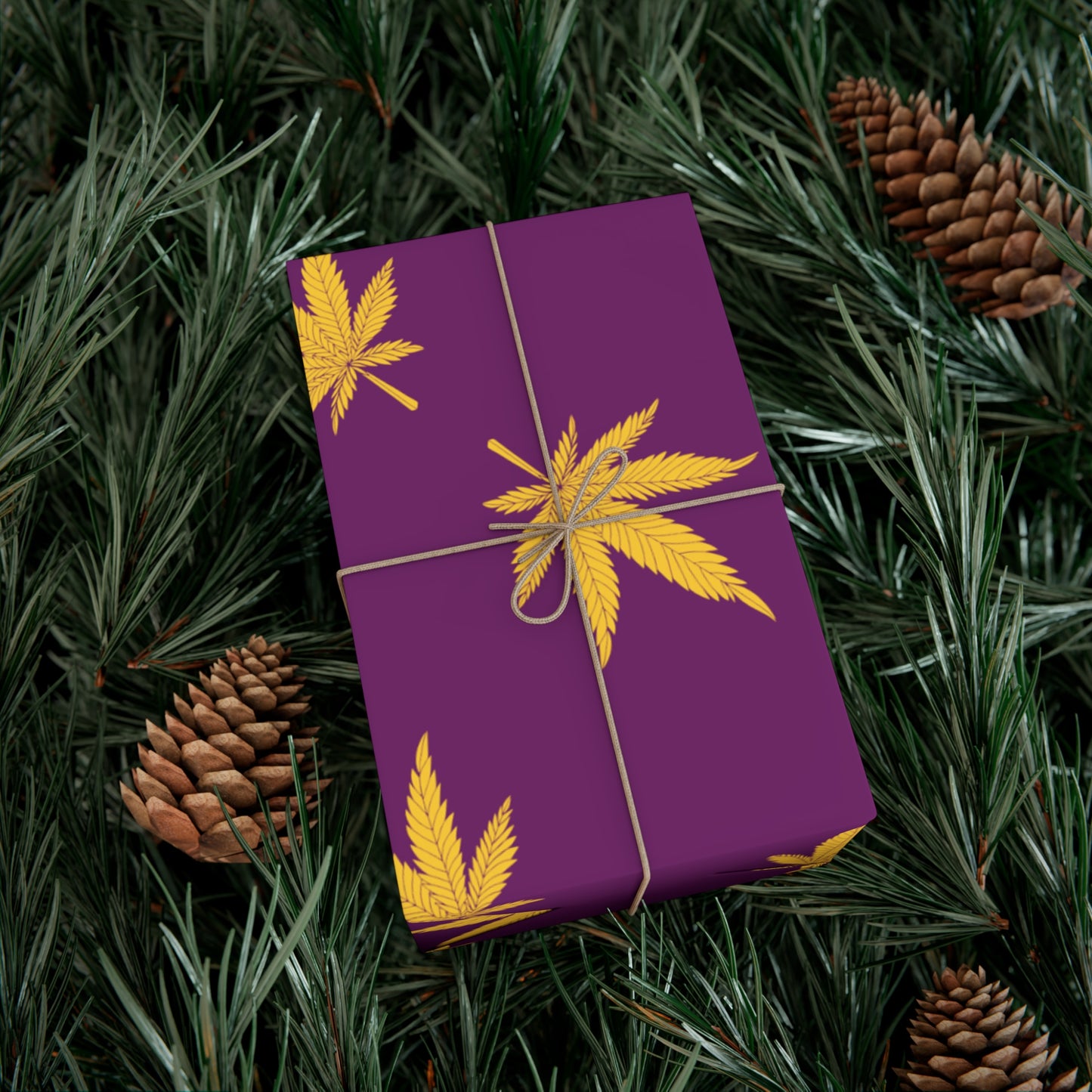 Whimsical Gift Wrap Papers, Eco-Friendly Wrapping, Birthday Gifts, Holiday Decor, Cannabis Theme, Purple & Gold Leaf Design