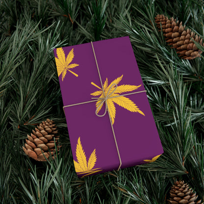 Whimsical Gift Wrap Papers, Eco-Friendly Wrapping, Birthday Gifts, Holiday Decor, Cannabis Theme, Purple & Gold Leaf Design