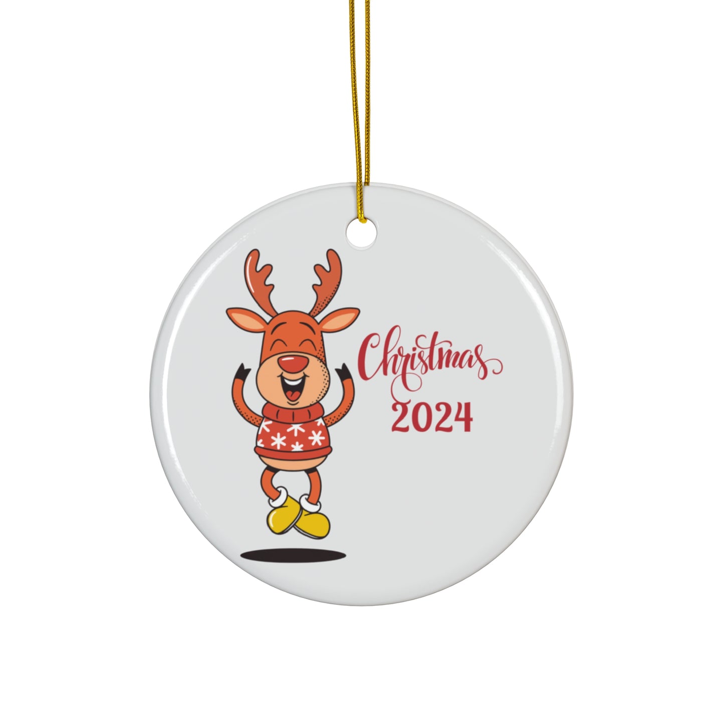 Festive Ceramic Ornament, Cute Reindeer Design for Christmas 2024, Holiday Decor, Personalized Gift, Tree Decoration, Keepsake