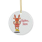 Festive Ceramic Ornament, Cute Reindeer Design for Christmas 2024, Holiday Decor, Personalized Gift, Tree Decoration, Keepsake