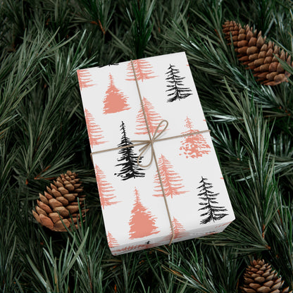 Gift Wrap Papers - Pink and Black Christmas Tree on White Background, Modern Minimalist Design, Unique, Holiday Wrapping Sheets, Festive