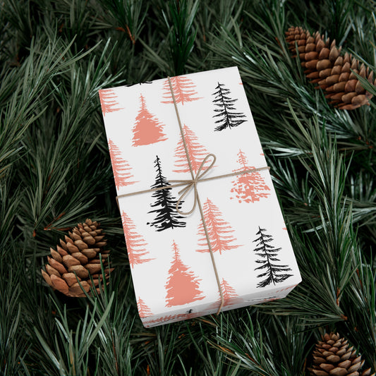 Gift Wrap Papers - Pink and Black Christmas Tree on White Background, Modern Minimalist Design, Unique, Holiday Wrapping Sheets, Festive