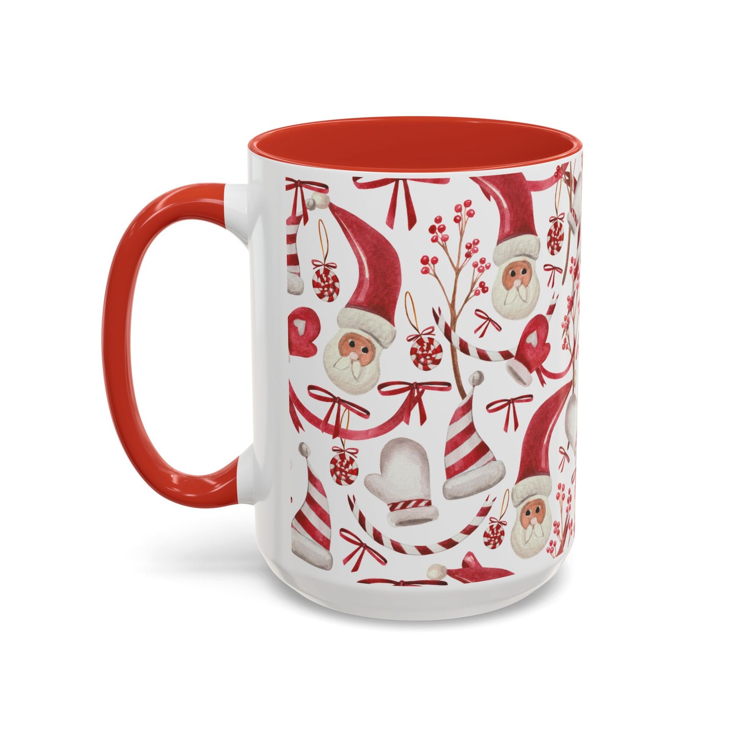 Santa Print Coffee Mug, Holiday Gift Red Interior Whimsical Christmas Cup, Festive Tea Mug, Xmas Ceramic Drinkware, Funny Beverage Gift